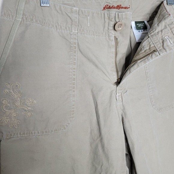 Eddie Bauer Womens Embroidered Floral Roll Tab Cargo Utility Khaki Pants✨️10 - Picture 1 of 14